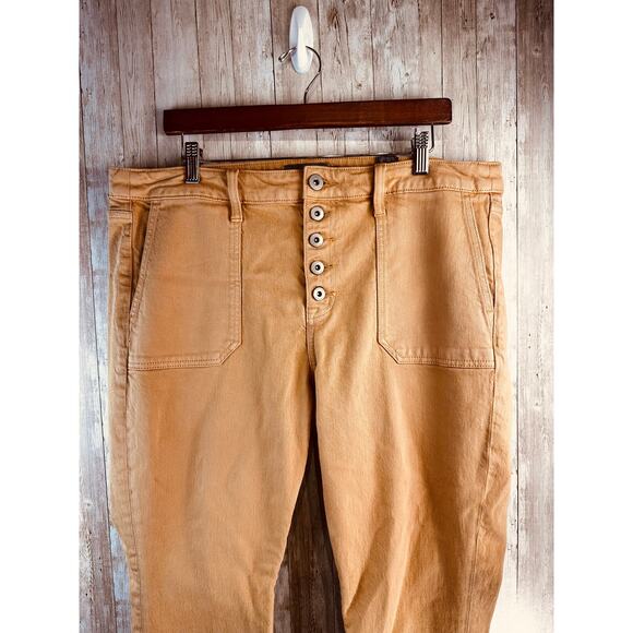 Torrid Feel The Fit Jeans Womens 12R Yellow Ankle Crop Raw Hem Fringe Button Fly - Picture 3 of 12